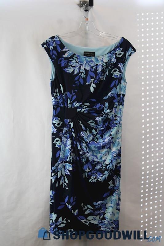 Connected Apparel Women's Navy Floral Front Twist/Slit Dress SZ 6