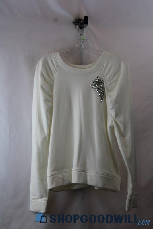 NWT Express Women's White Silver Beaded Detail Sweater SZ L