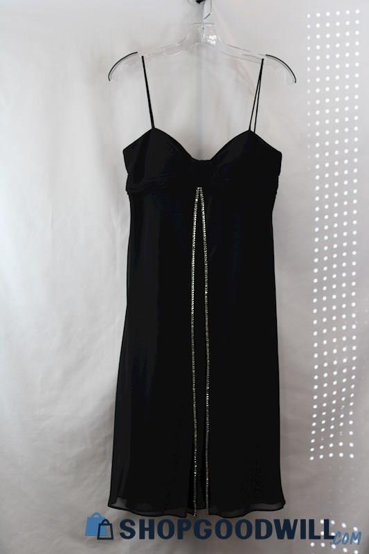 NWT S.L. Fashion Women's Black Rhinestone Trim Front Slit Loose Fit Dress SZ 8