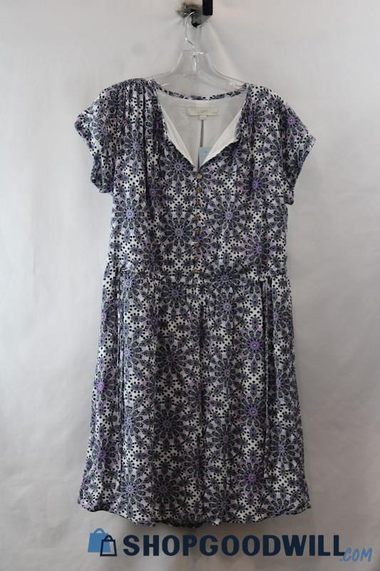 NWT LOFT Women's Purple/Black Notch Neck Short Sleeve Dress SZ XS