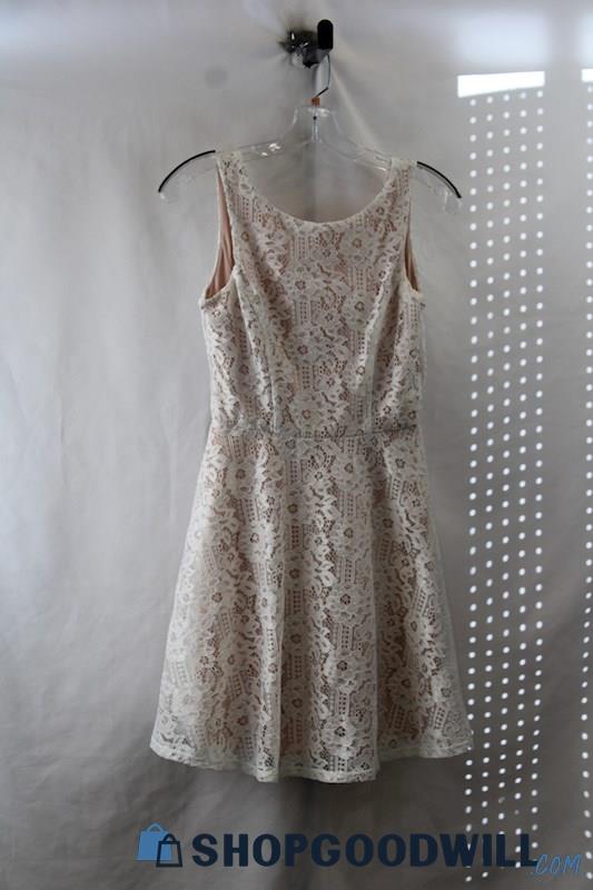 Speechless Women's White/Beige Floral Crochet Knit Pleated Dress sz XS