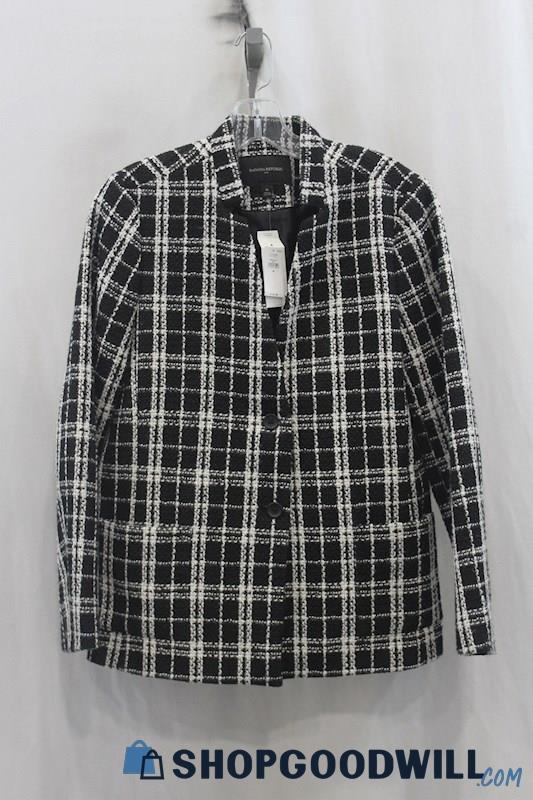 NWT Banana Republic Womens Black/White Tweed Pattern Button Up Coat Sz M