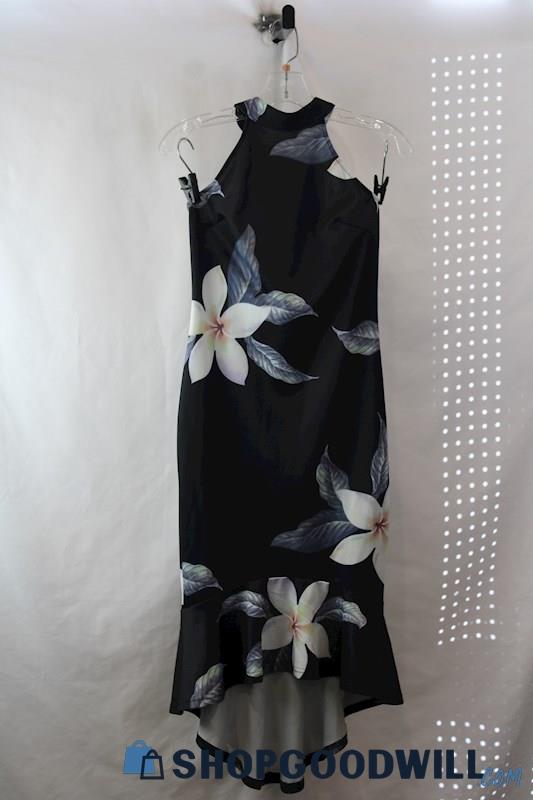 NWT Yoins Women's Black Floral pattern Sheer High Neck Dress SZ S