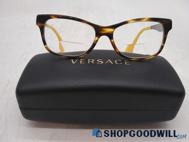 Versace Women's Brown Tortoise Plastic/Silver Metal Prescription Eyeglasses 