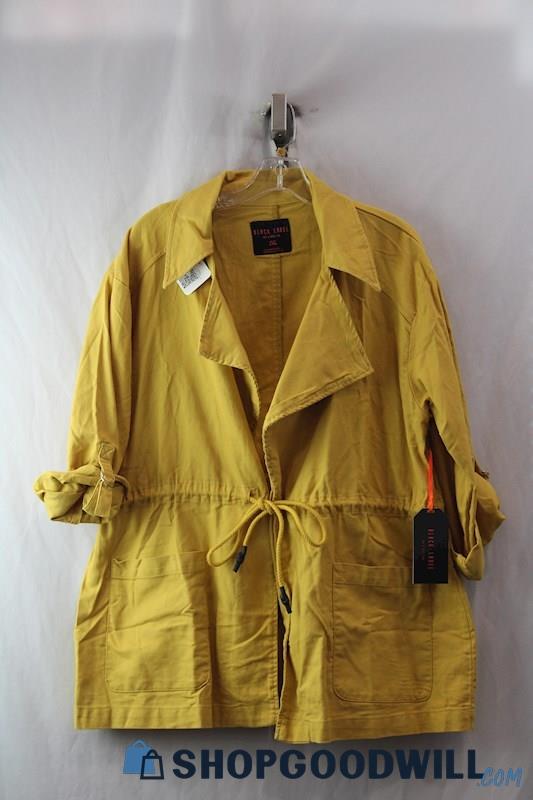 NWT C'est Toi Womens Mustard Yellow Draw String Waist Roll Up Sleeve Coat SZ 1XL