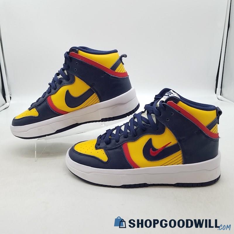 Nike Women's Dunk High Up Rebel Michigan Navy/Yellow/Red Leather Sneakers Sz 8.5