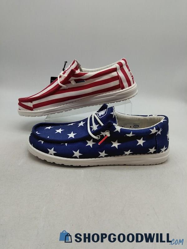 Hey Dude Wally Men's Patriotic American Flag Casual Slip On Shoes SZ 10