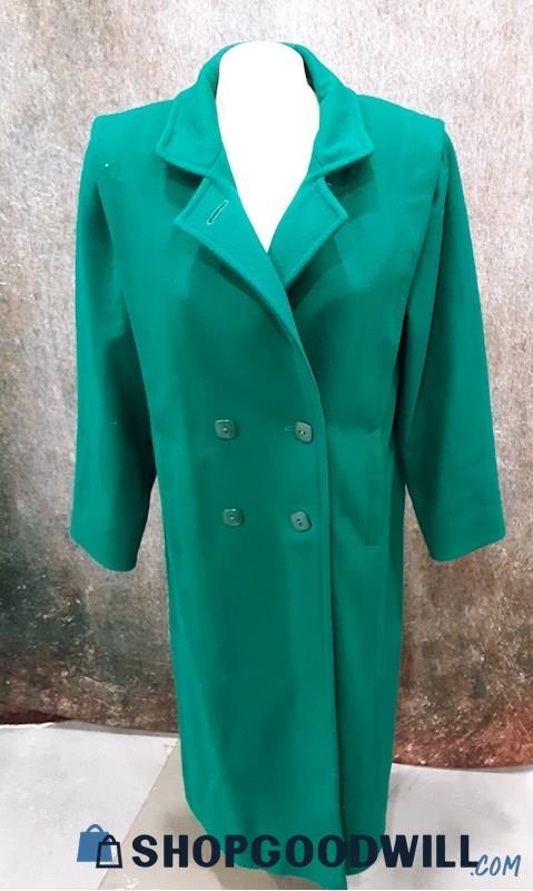 Marjory Williams Long Green Wool Coat - Size 6 