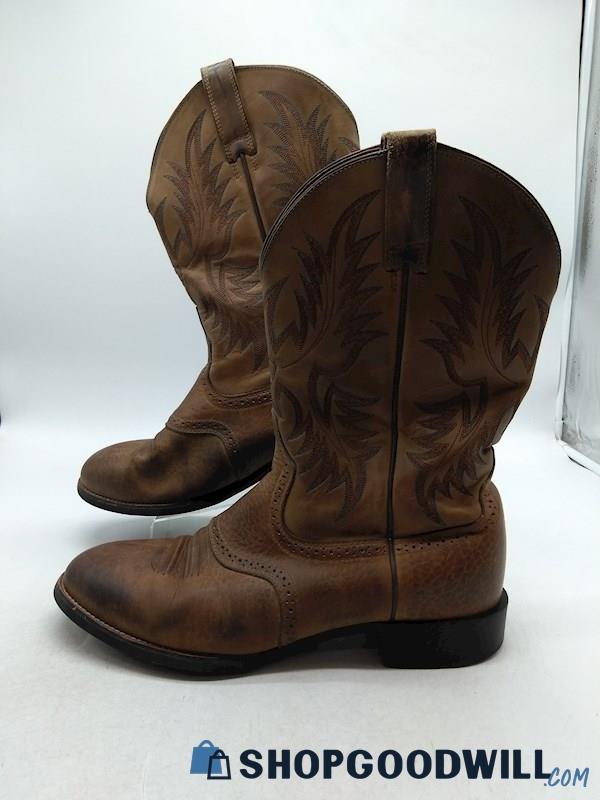 Ariat Men's Brown Leather Pull On Western Heritage Stockman Boots SZ 12