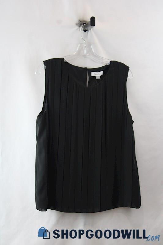 NWT Calvin Klein Women's Black Pleated Loose Fit Blouse SZ L