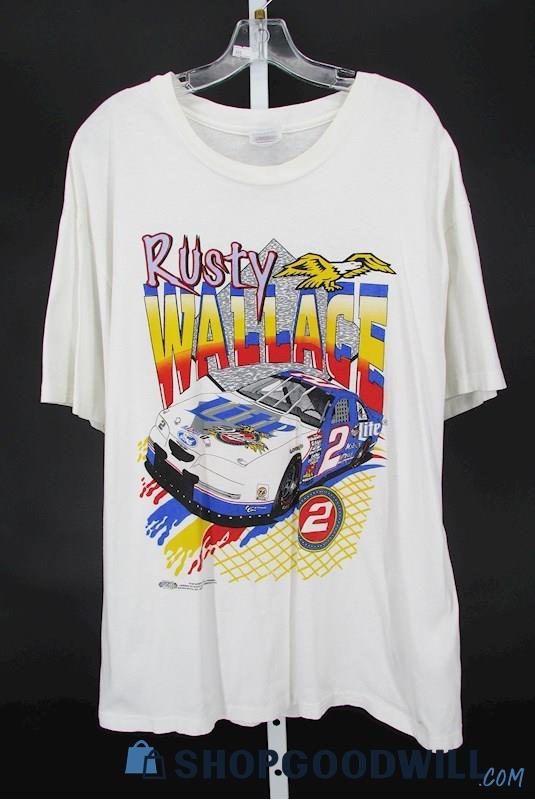 1997 Nascar Rusty Wallace 2 Men's Vtg White Single Stitch ShortSleeve T-Shirt XL