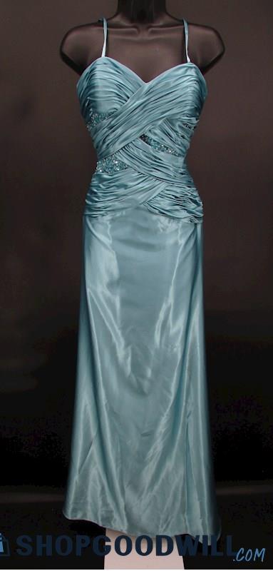 Joli Prom Women's Light Blue Pleated Beaded Detail Sweetheart Formal Gown SZ 10