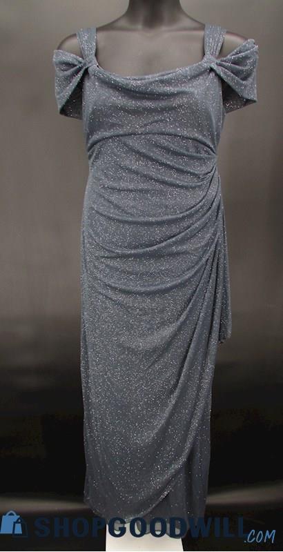 Alex Evenings Women's Dark Grey Glitter Off The Shoulder Formal Gown SZ 16P