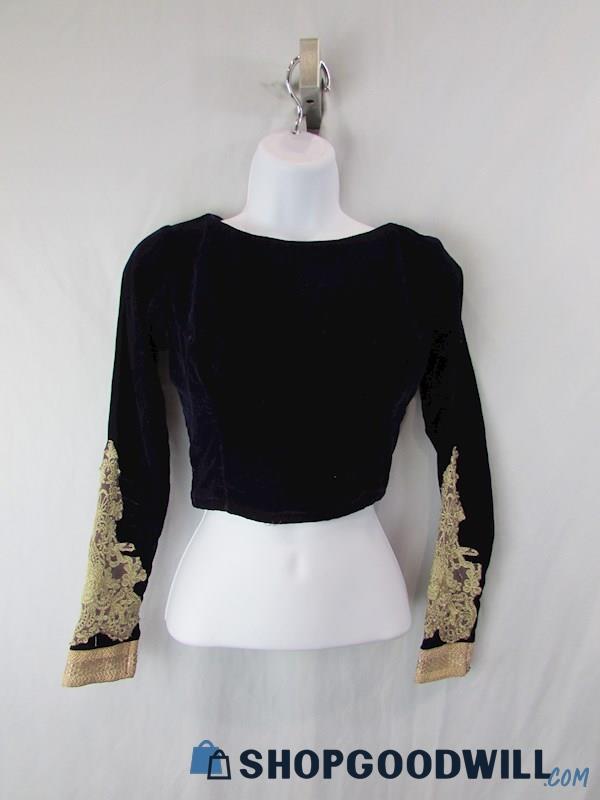 Unbranded Women's Dark Purple Velvet Lace Long Sleeve Top SZ XS