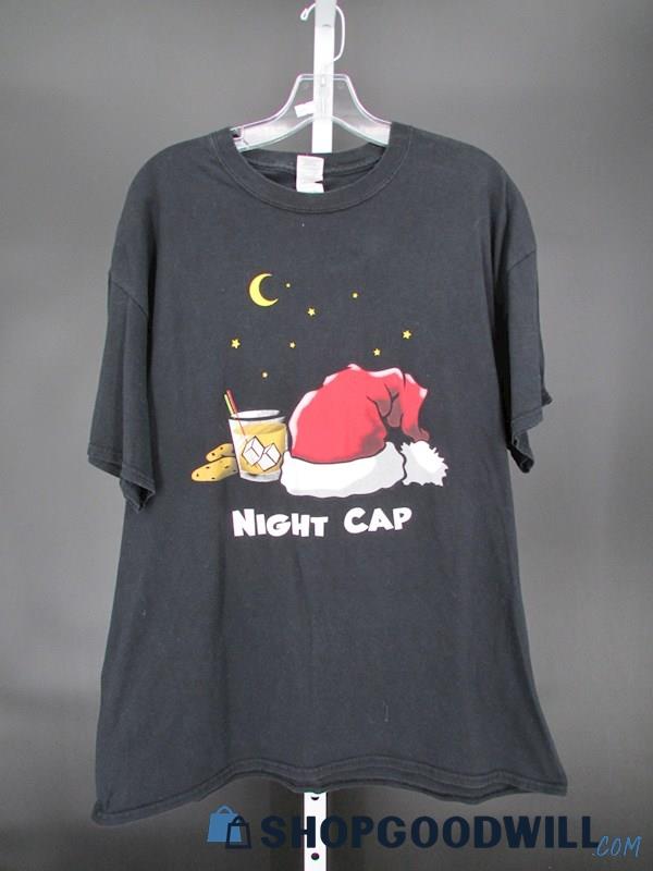 Gildan Men's Night Cap Graphic Black Short Sleeve T-Shirt SZ XL