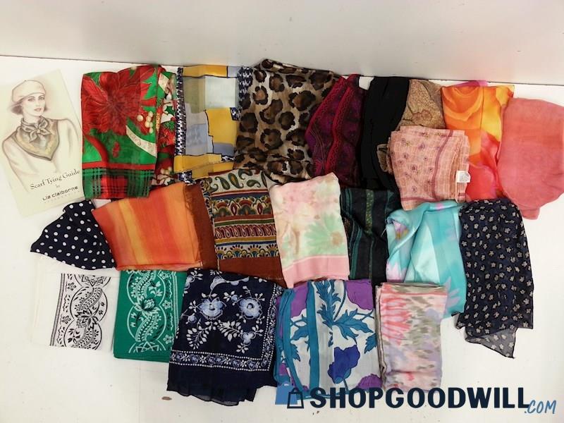 20 Sheer Polyester Scarves Mixed Shapes/Sizes/Colors/Patterns/Cotton Bandanas