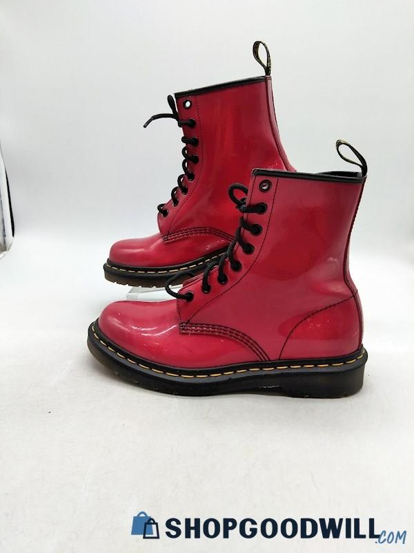 Dr. Doc Martens Women's Candy Apple Red Patent Leather Lace-Up Combat Boots SZ 8