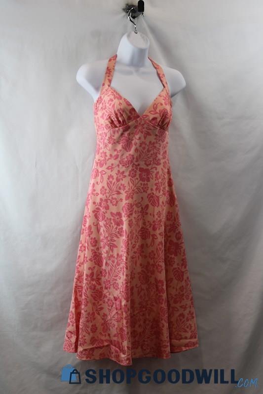 Laundry Women's Pink Floral Pattern Cross Strap Back Zip Dress SZ 2