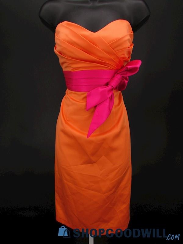 Alfred Angelo Women's Orange & Pink Pleated Strapless Sweetheart Mini Gown SZ 8