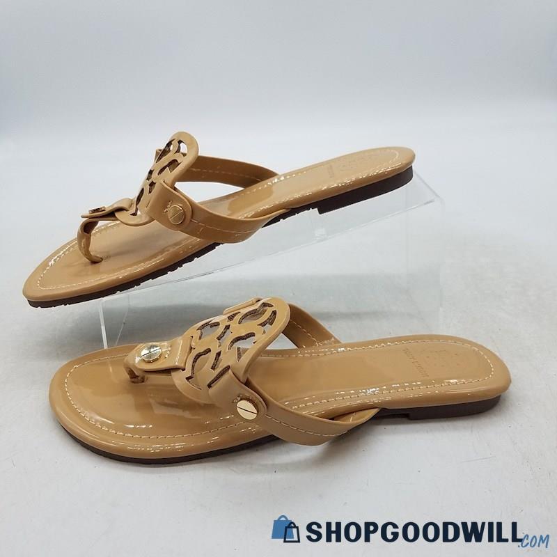 Tory Burch Women's Miller Tan Patent Leather Thong Sandals Sz 9-9.5 Eu 40