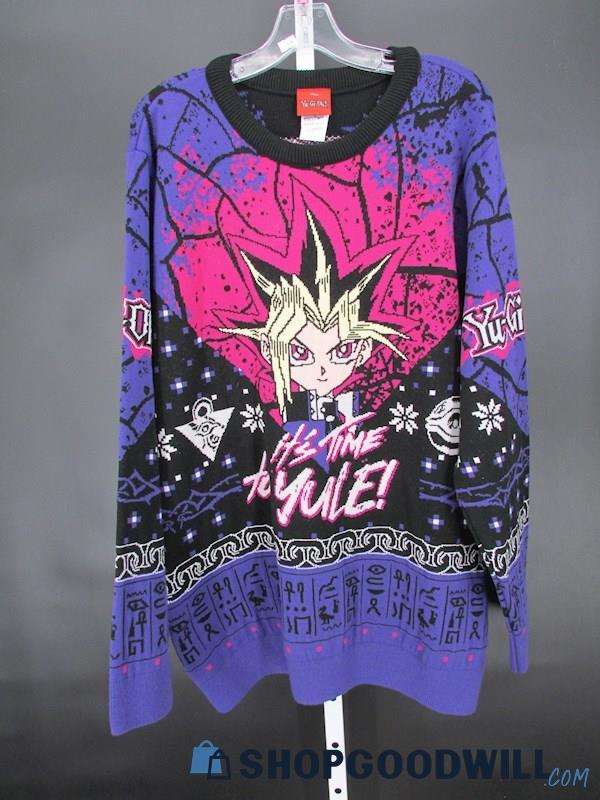 Yu-Gi-Oh! 'It's Time To Yule' Men's Purple/Pink Ugly Christmas Sweater SZ 4XL