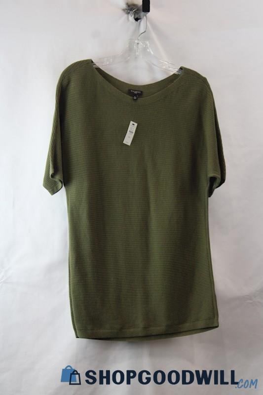 NWT Talbots Women's Olive Green Ribbed Knit Boat Neck Short Sleeve Tee sz SP