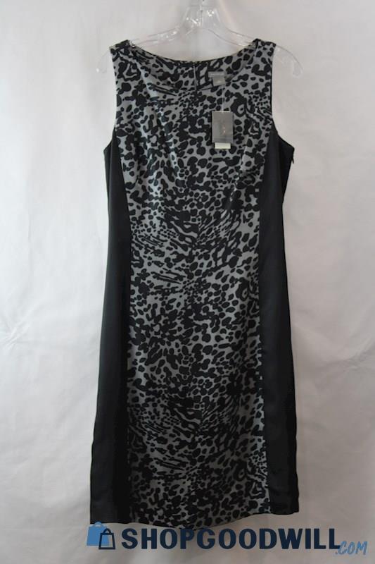 NWT Ann Taylor Women's Gray/Black Patterned Silk Boatneck Dress SZ 8