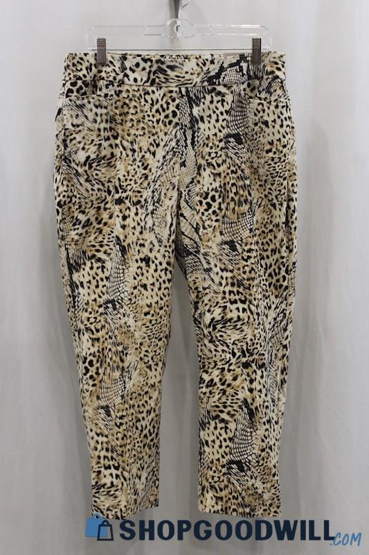 NWT Chico's Women's Brown Black Leopard Print Chino Pants Sz 12