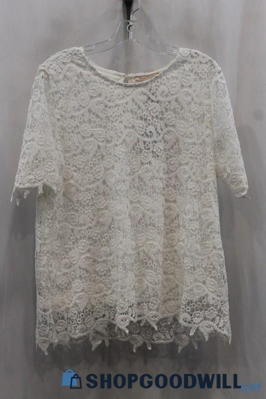 NWT Philosophy Women's White Knit Lace Blouse Short Sleeve Sz XL