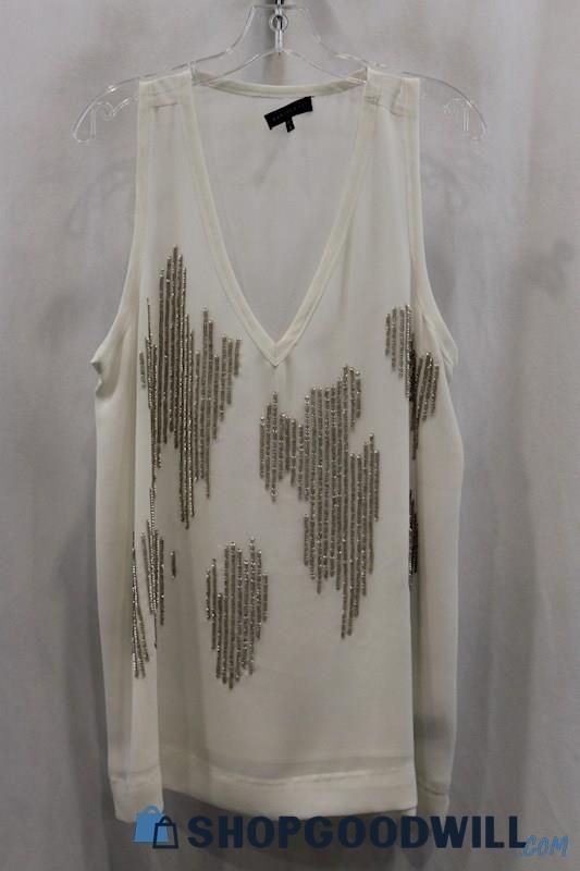 Sanctuary Women's Cream Gold Sequins Sleeveless Sz L