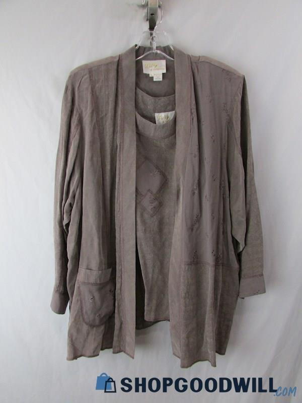 Lilly of California Women's Taupe Cardigan/Tank 2 Pc Set SZ PL