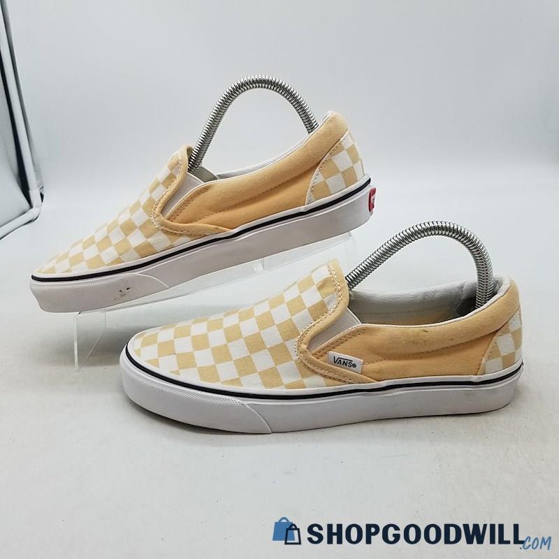 Vans Women's Classic Checkerboard Cream Yellow Canvas Slip On Sneakers Sz 8.5