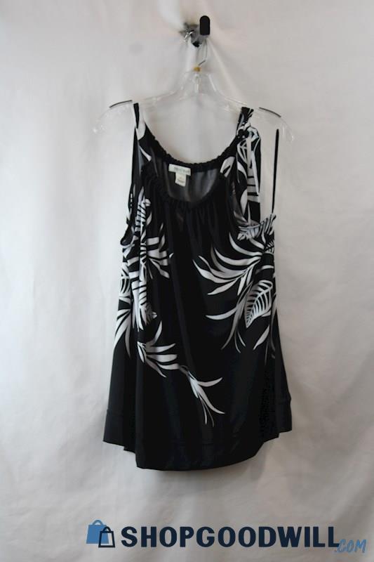 WHBM Women's Black/White Floral Pleated High Neck Tank Top sz XL