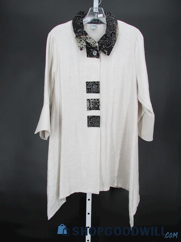 Damee Inc. Women's Vintage White/Black Crepe Cardigan SZ M