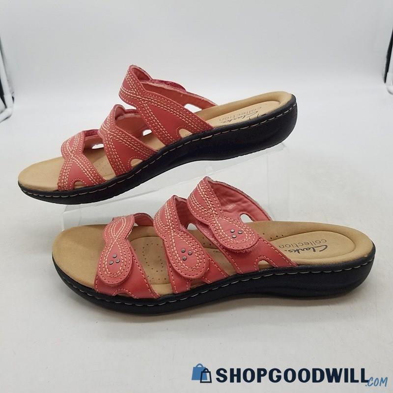 Clarks Women's Laurieann Ayla Red Synthetic Triple Strap Slide Sandals Sz 8