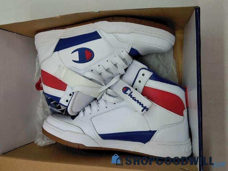 Champion Men's White/Blue/Red Lace Up Hi Top Sneaker SZ 9.5