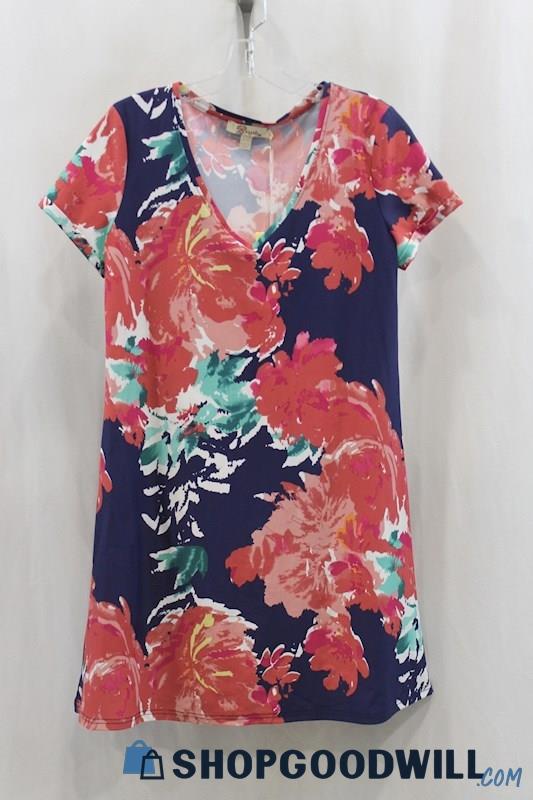 NWT Aryeh Women's Navy Pink Floral T-Shirt Dress Sz S