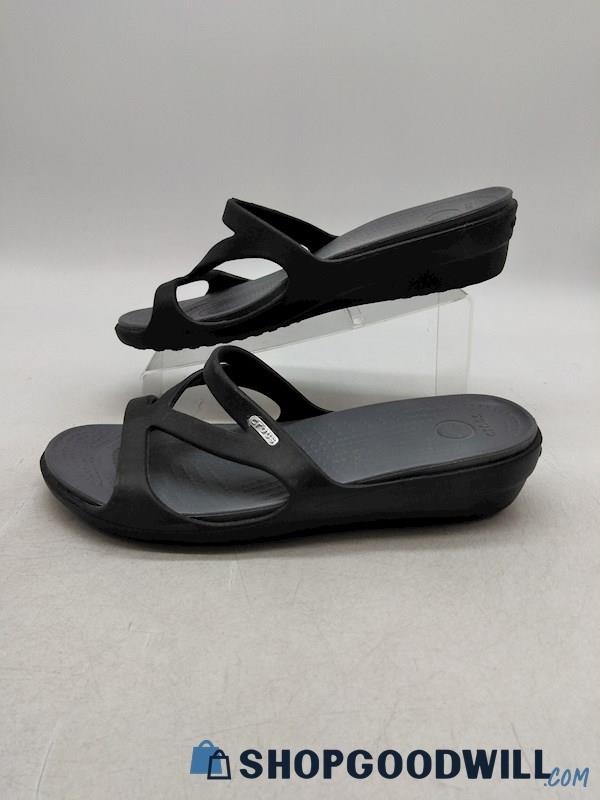 CROCS Hilga Women's Black Strappy Slide Sandals SZ 9