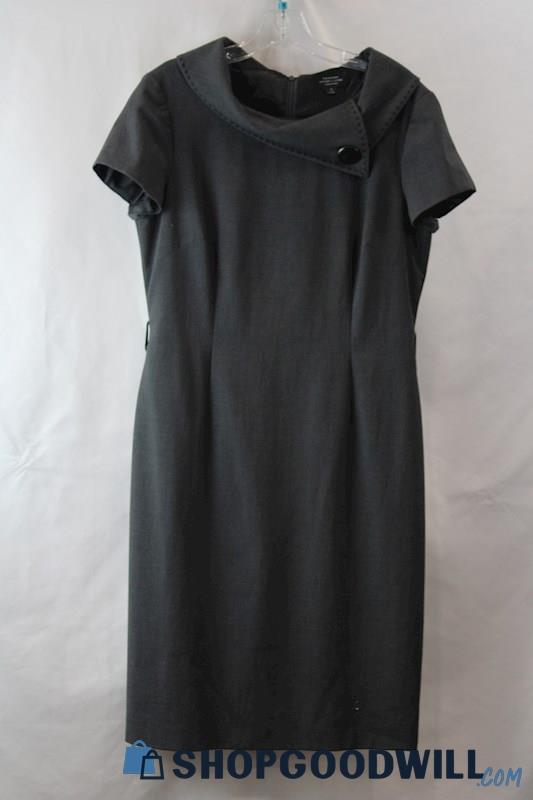 Tahari Women's Charcoal Gray Button Cowl Neck Short Sleeve Sheath Dress sz 10