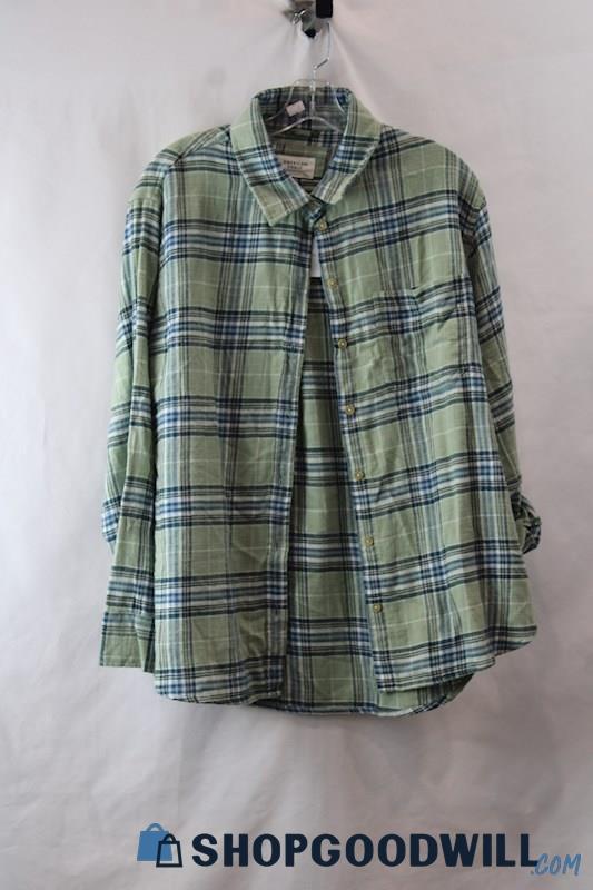 NWT American Eagle Women's Sage/Navy Long Sleeve Plaid Flannel sz M