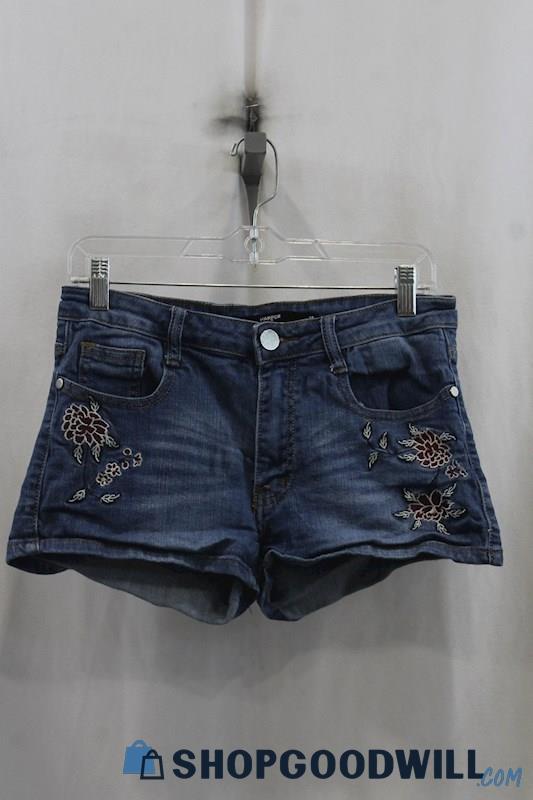 Harper Women's Blue Embroidered Floral Shorts Sz 28