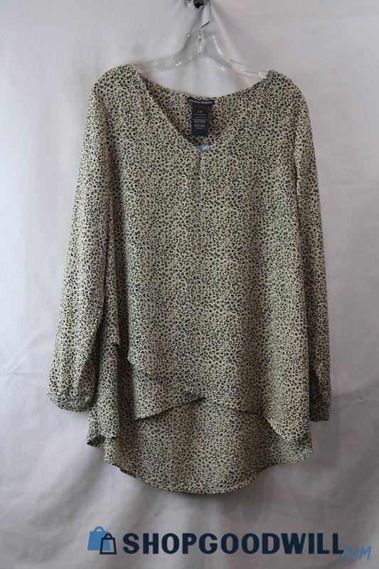 NWT Chelsea&Theodore Women's Tan/Black Cheetah Pattern V Neck Wrap Hem Top sz L