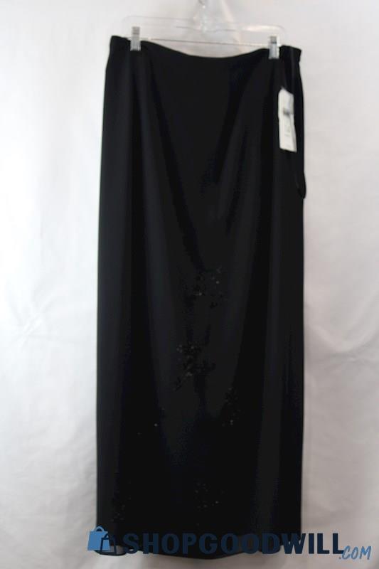 NWT After Dark Women's Black Floral Beaded Back Slit Maxi Skirt sz 14