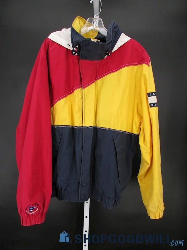 Tommy Hilfiger Mens Vtg Red/Blue/Yellow Color Block Full Zip Sailing Jacket SZ L