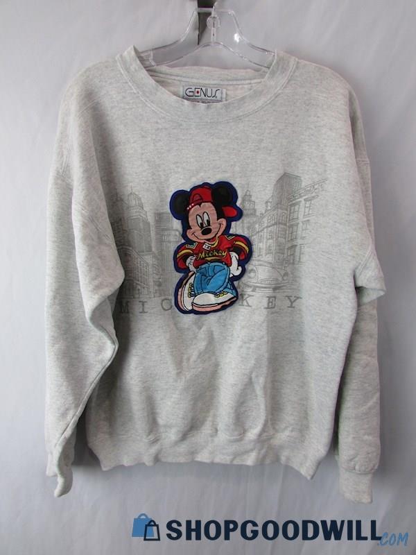 Mickey Mouse Genus Light Grey Embroidered Crewneck Sweatshirt SZ M