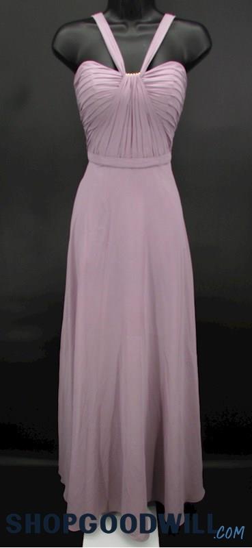 Kennedy Blue Lavender Pleated Rhinestone Detail Column Formal Gown