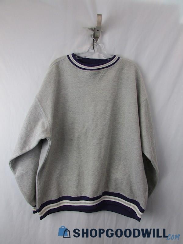 Discus Athletic Grey/Purple VTG Fleece Line Knit Crewneck Sweatshirt SZ XXL