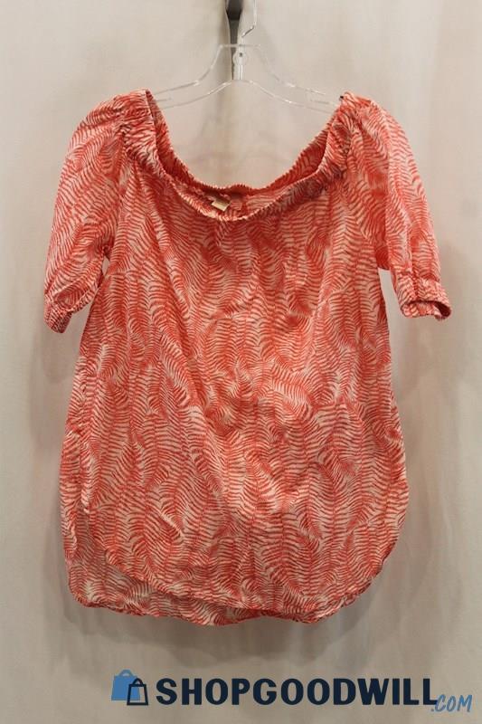 Michael Kors Women's Pink White Fern Pattern Halter Short Blouse Sz S