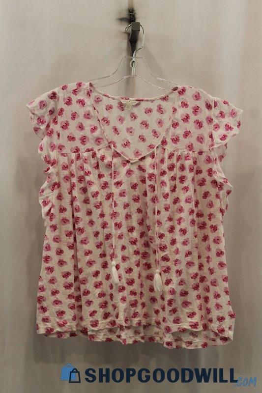 Lucky Brand Womens Pink/White Floral Blouse Sz XL