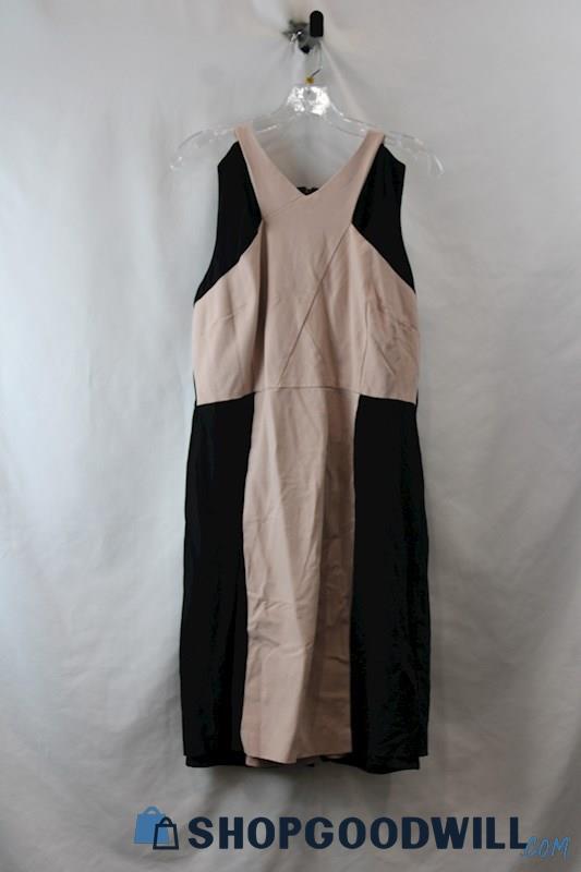 Nine West Women's Nude Pink/Black Cross Halter Neck Sheath Dress sz 14